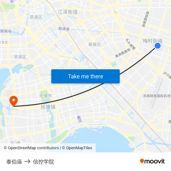 泰伯庙 to 信控学院 map
