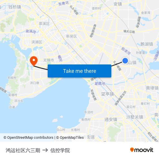 鸿运社区六三期 to 信控学院 map