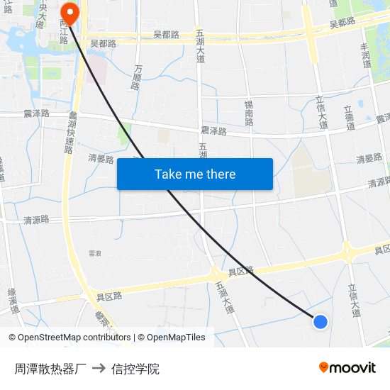 周潭散热器厂 to 信控学院 map