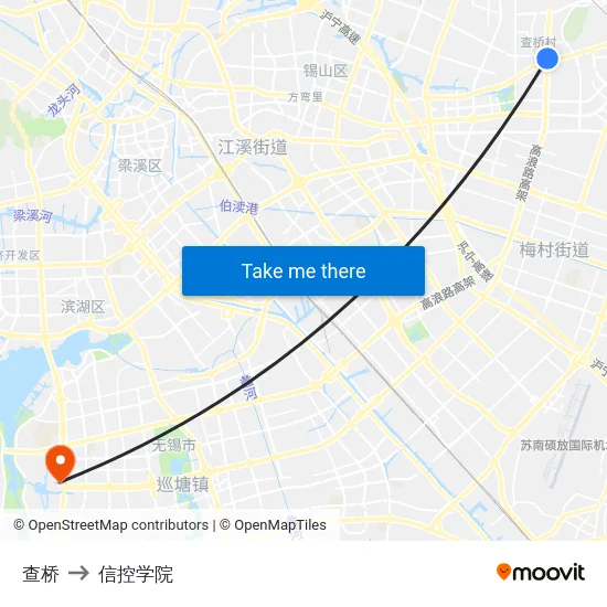 查桥 to 信控学院 map