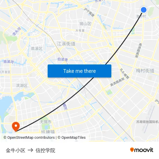 金牛小区 to 信控学院 map