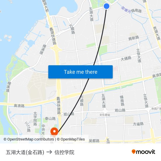 五湖大道(金石路) to 信控学院 map