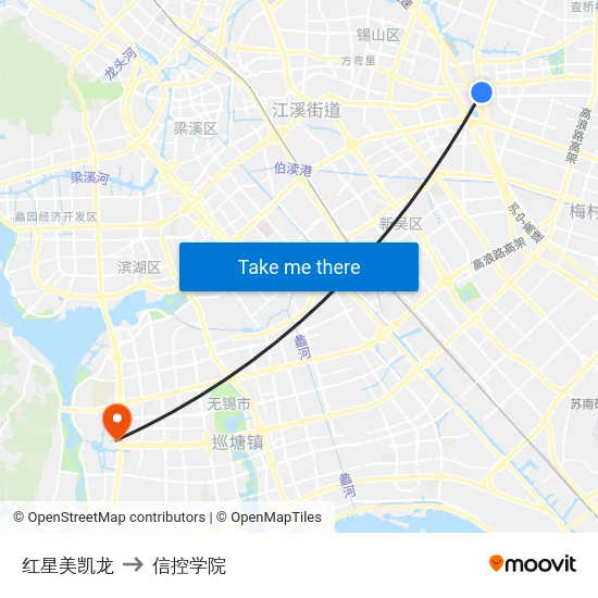 红星美凯龙 to 信控学院 map