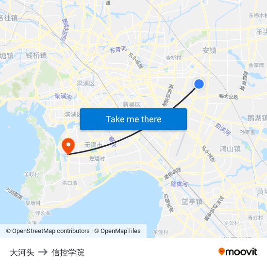 大河头 to 信控学院 map