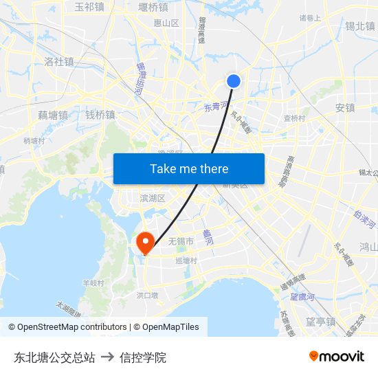 东北塘公交总站 to 信控学院 map