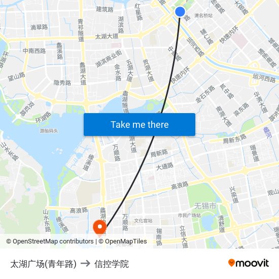 太湖广场(青年路) to 信控学院 map