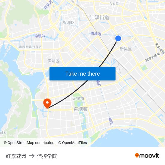 红旗花园 to 信控学院 map