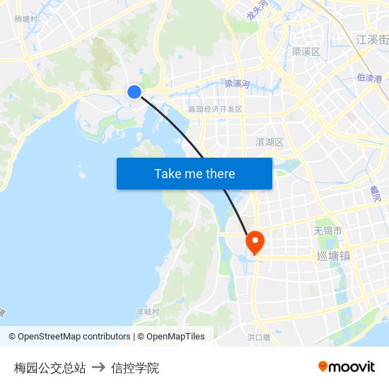 梅园公交总站 to 信控学院 map