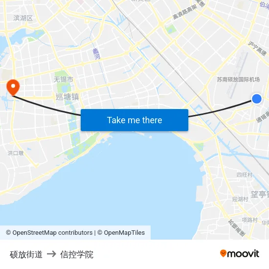 硕放街道 to 信控学院 map