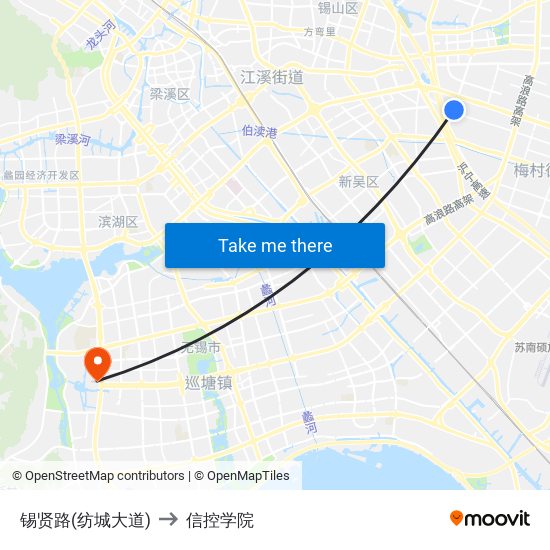 锡贤路(纺城大道) to 信控学院 map