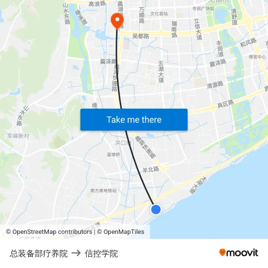 总装备部疗养院 to 信控学院 map
