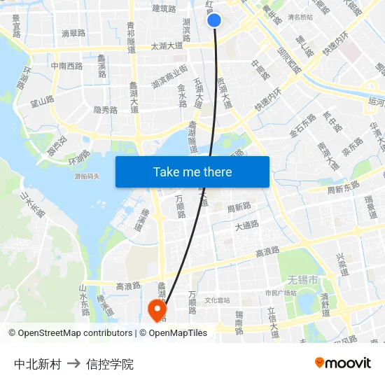中北新村 to 信控学院 map