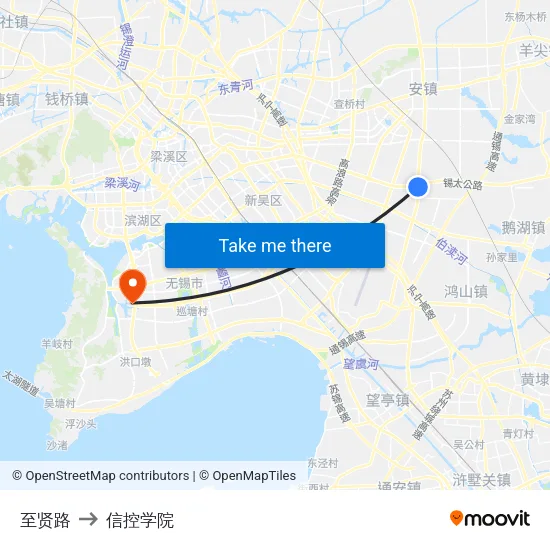 至贤路 to 信控学院 map