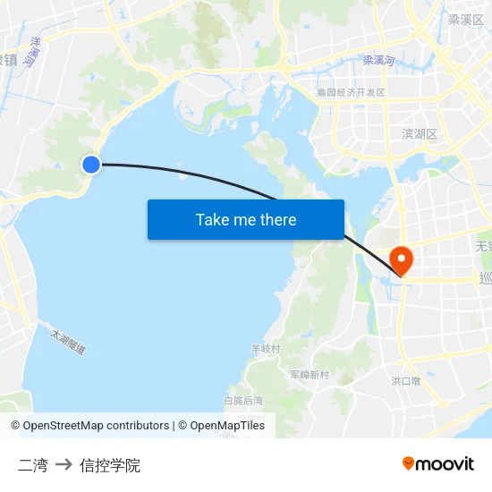 二湾 to 信控学院 map