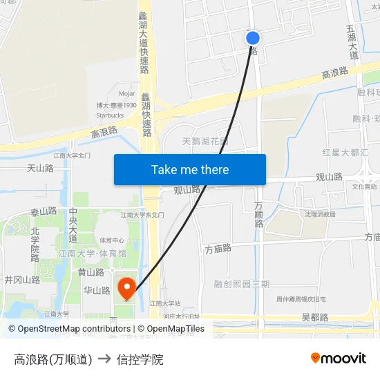 高浪路(万顺道) to 信控学院 map