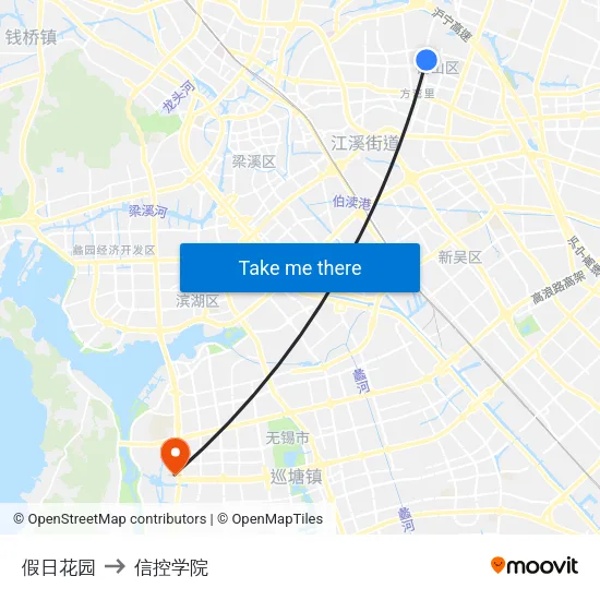 假日花园 to 信控学院 map