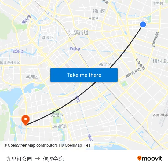 九里河公园 to 信控学院 map