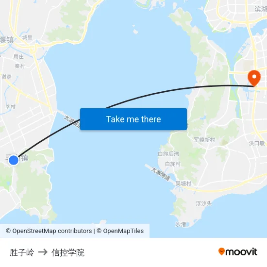 胜子岭 to 信控学院 map