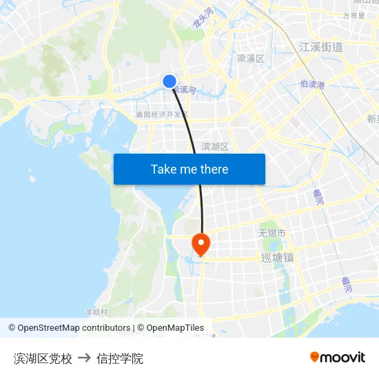 滨湖区党校 to 信控学院 map