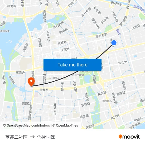 落霞二社区 to 信控学院 map