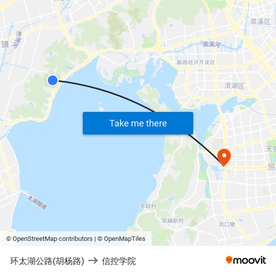 环太湖公路(胡杨路) to 信控学院 map