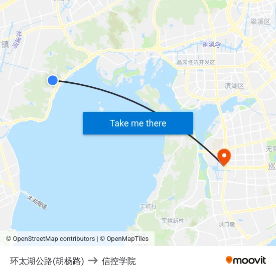 环太湖公路(胡杨路) to 信控学院 map