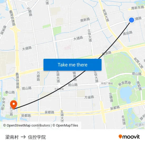 梁南村 to 信控学院 map