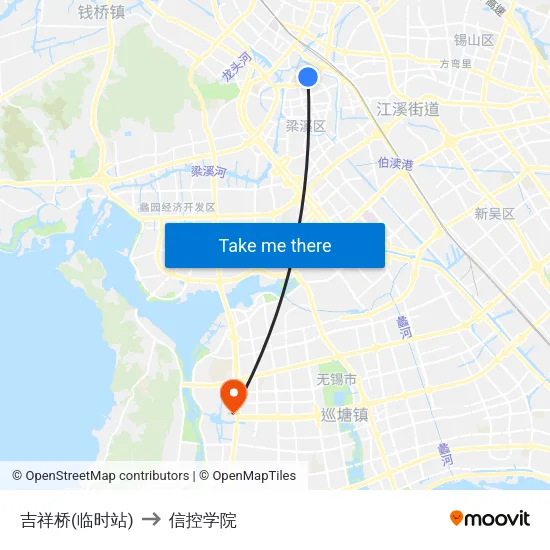 吉祥桥(临时站) to 信控学院 map