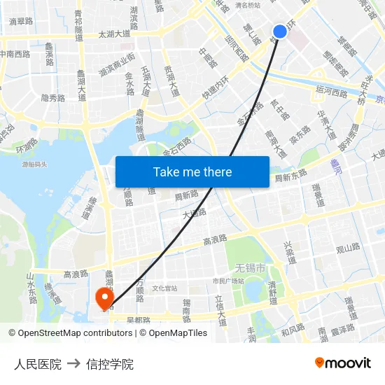 人民医院 to 信控学院 map