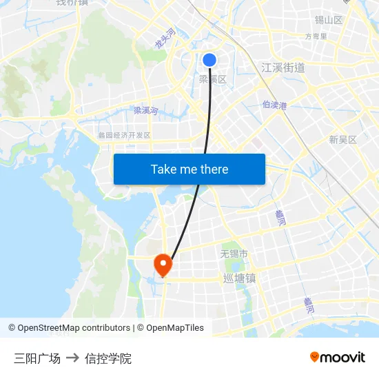 三阳广场 to 信控学院 map