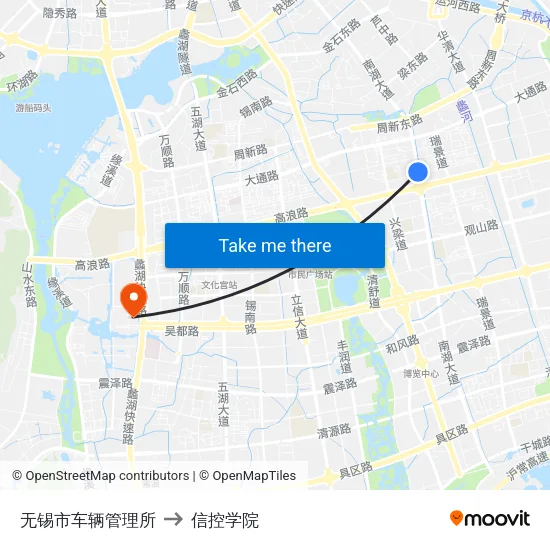无锡市车辆管理所 to 信控学院 map