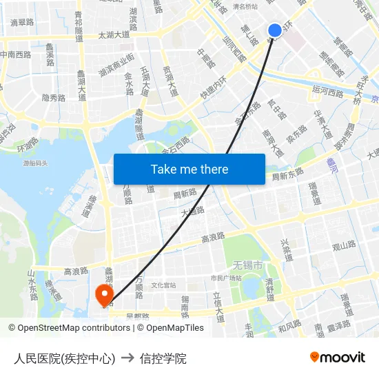 人民医院(疾控中心) to 信控学院 map