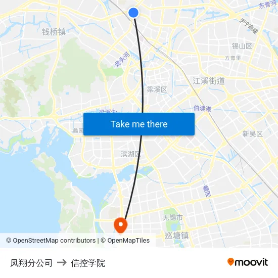 凤翔分公司 to 信控学院 map