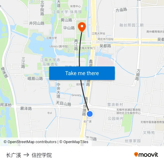 长广溪 to 信控学院 map