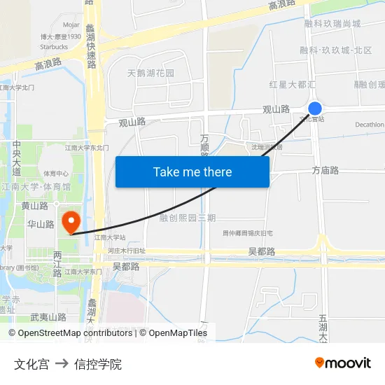 文化宫 to 信控学院 map