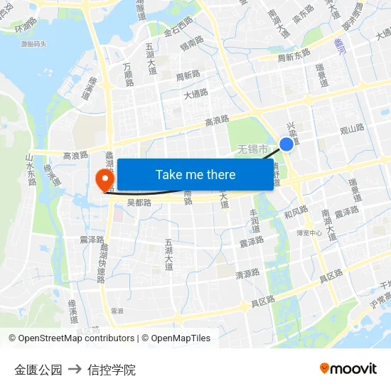 金匮公园 to 信控学院 map