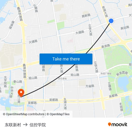 东联新村 to 信控学院 map