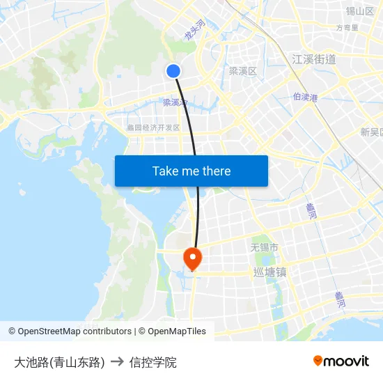 大池路(青山东路) to 信控学院 map