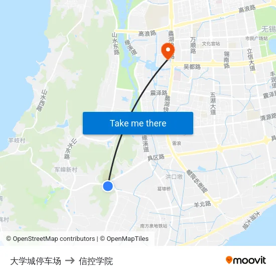 大学城停车场 to 信控学院 map