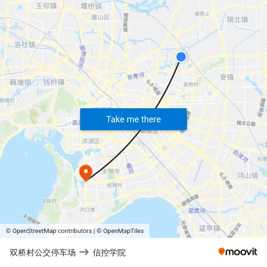 双桥村公交停车场 to 信控学院 map