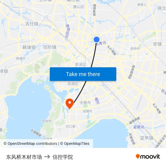 东风桥木材市场 to 信控学院 map