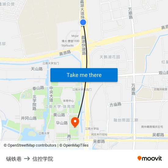 锡铁巷 to 信控学院 map