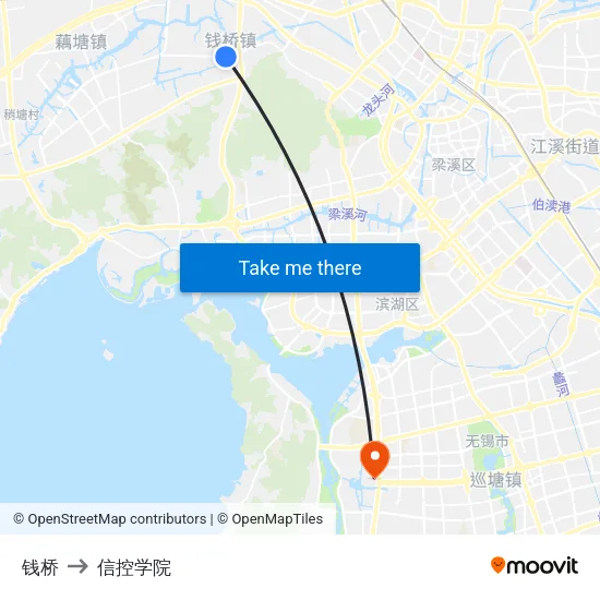 钱桥 to 信控学院 map