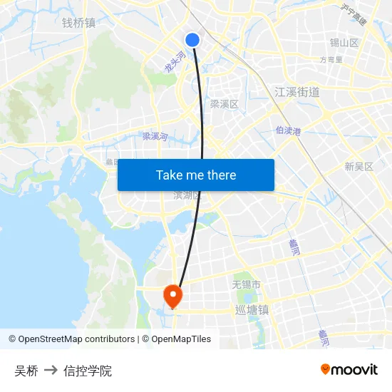 吴桥 to 信控学院 map
