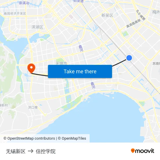 无锡新区 to 信控学院 map