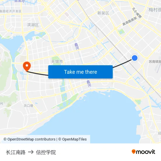 长江南路 to 信控学院 map