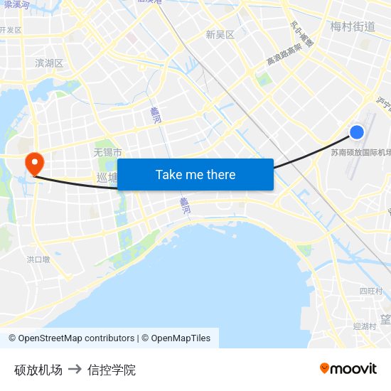 硕放机场 to 信控学院 map