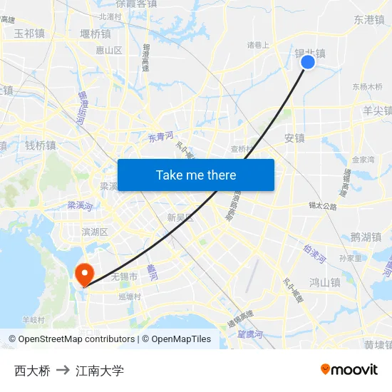 西大桥 to 江南大学 map