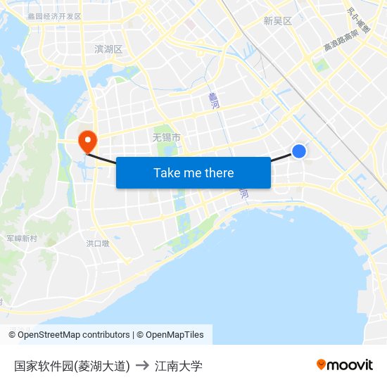 国家软件园(菱湖大道) to 江南大学 map