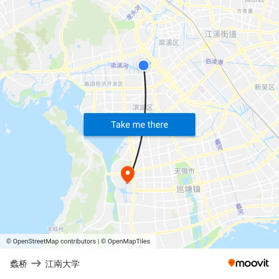 蠡桥 to 江南大学 map